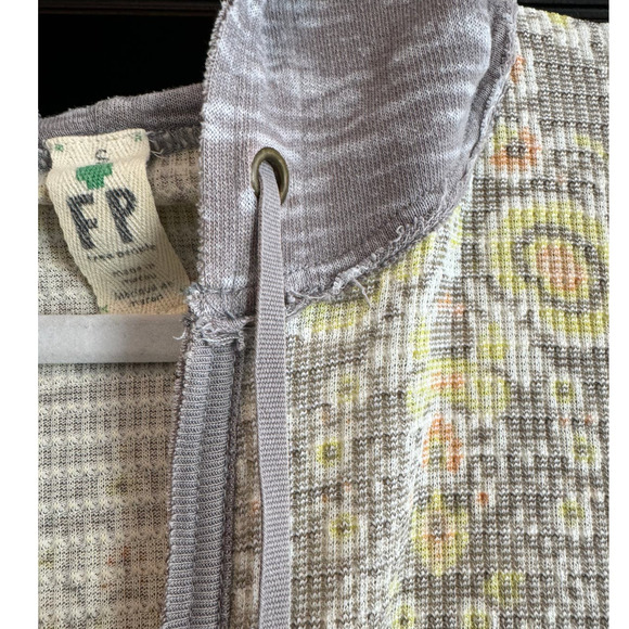Free People Floral Print Waffle Thermal Zip Front Hoodie - Picture 9 of 12